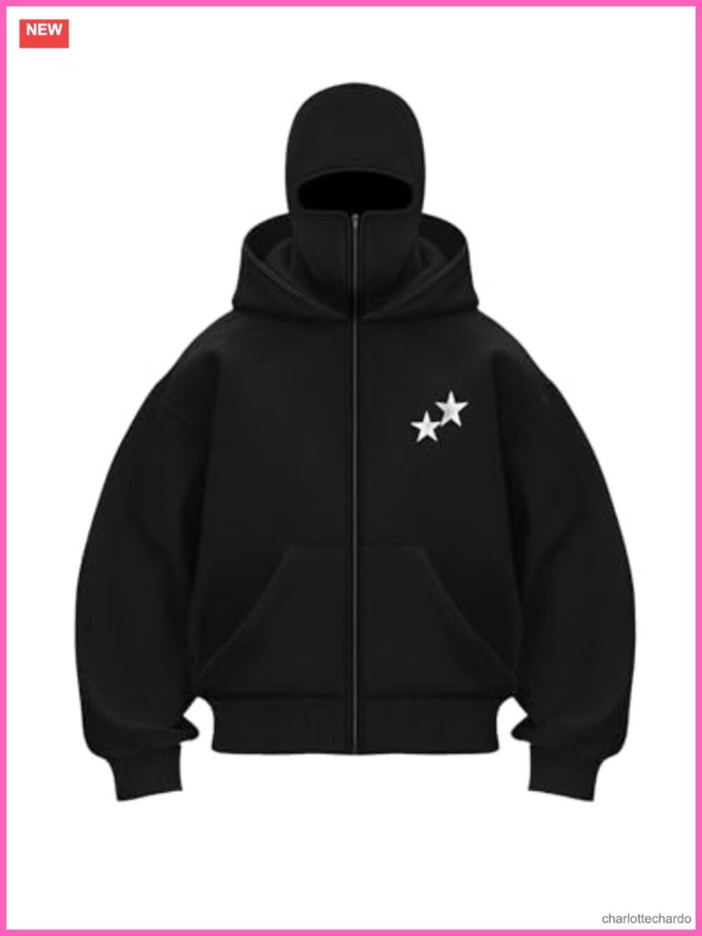 Oversized Full Zip Balaclava Hoodie Cotton Blend Windproof Sweatshirt